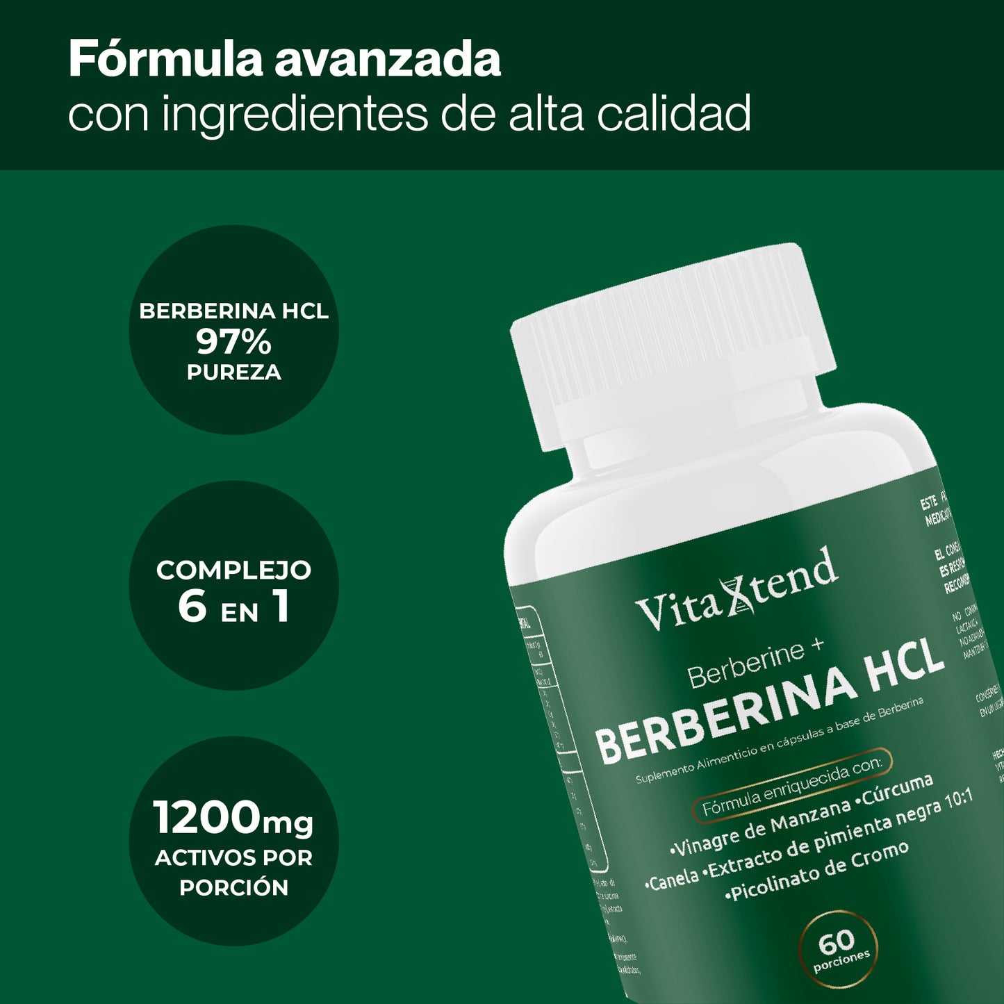 Berberina HCL 97% Pureza – Fórmula 6 en 1 | 120 Cápsulas