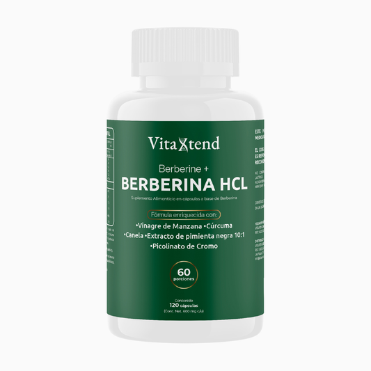 Berberina HCL 97% VitaXtend - frasco de 120 cápsulas con vinagre de manzana, cúrcuma y canela para salud metabólica