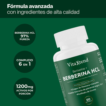 Berberina HCL 97% Pureza – Fórmula 6 en 1 | 120 Cápsulas