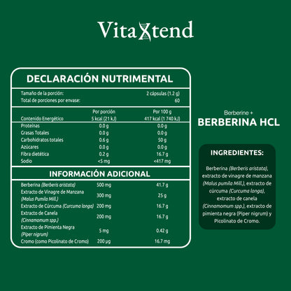 Berberina HCL 97% Pureza – Fórmula 6 en 1 | 120 Cápsulas
